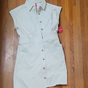 SPANX Cream Mini Buttoned Shirt Dress with Collar for Casual Work
